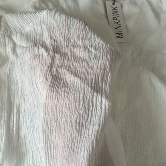 Minkpink Revolve White Fatima Button Balloon Sleeves Crepe Blouse Size S NWT - Picture 9 of 9